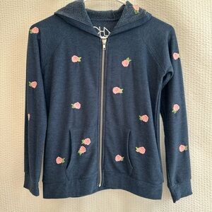 Chaser Allover Rose Buds Girls Floral Blue Pink Zip Up Hoodie Jacket Size: 10